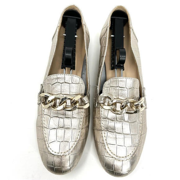 Donald Pliner Balton Metallic Gold Croc-Embossed Leather Loafer - Picture 9 of 15